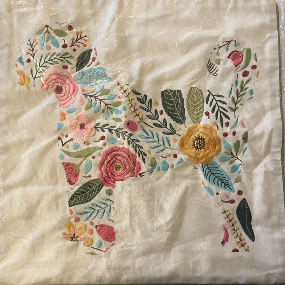 Embroidered Floral Dog Pillow Cover 18x18 - Picture 2 of 3